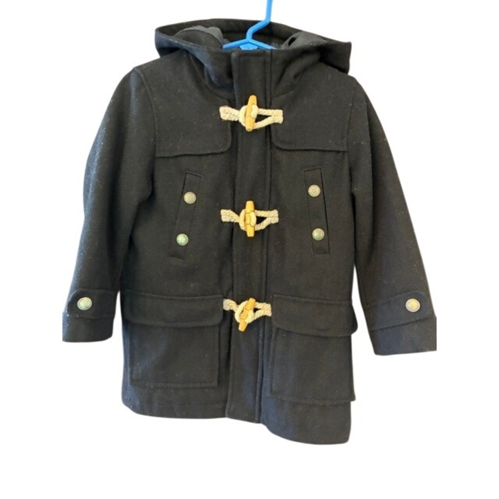 Zara Duffle Coat Boys Size 4 Navy Excellent Hooded Toggle Wool Blend Jacket